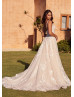 Floral Lace Glitter Tulle Open Back Romantic Wedding Dress